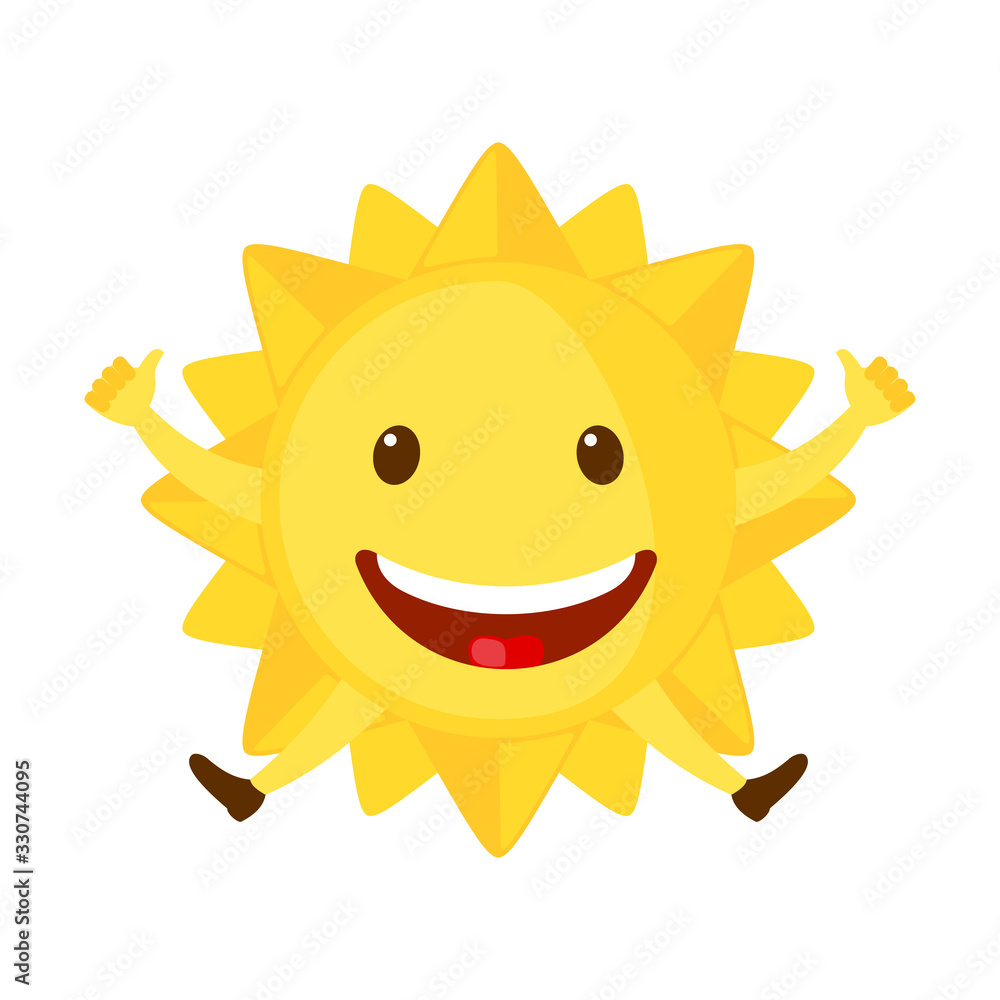 Fototapeta premium Funny Sun icon in flat style isolated on white background.