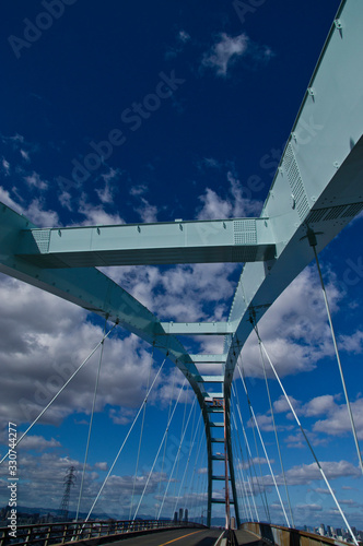 Scenery of Senbonmatsuohashi River Bridge in Osaka,Japan. photo