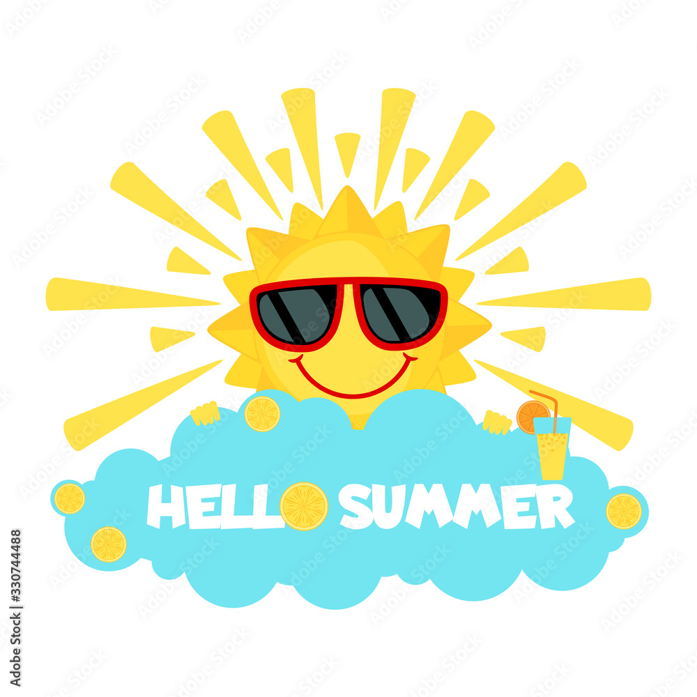 Funny Sun with sunglasses icon in flat style isolated on white background. Funny Sun with sunglasses icon in flat style isolated on white background.