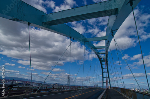 Scenery of Senbonmatsuohashi River Bridge in Osaka Japan.