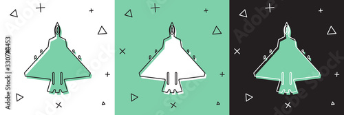Set Jet fighter icon isolated on white and green, black background. Military aircraft. Vector Illustration
