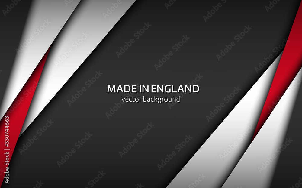 Made in England, modern vector background with English colors, overlayed sheets of paper in English colors, abstract widescreen background