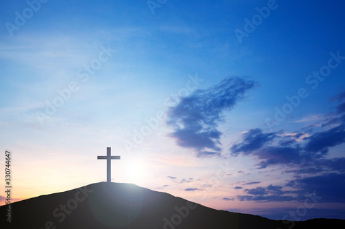 The cross on the hill, Jesus Christ from the Bible. Easter, Religion. Salvation of sins, sacrifice. © Svetlana