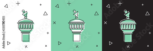 Set Radar icon isolated on white and green, black background. Search system. Satellite sign. Vector Illustration