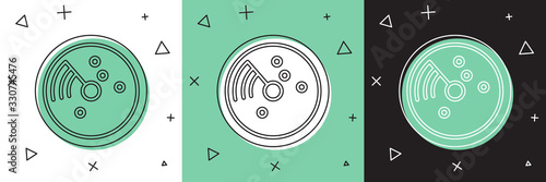 Set Radar with targets on monitor in searching icon isolated on white and green, black background. Search system. Navy sonar. Vector Illustration