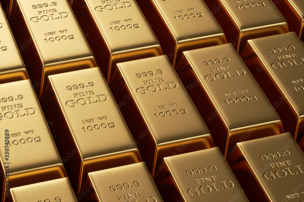 Gold bars 1000 grams. 3d rendering - illustration.