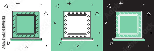 Set Makeup mirror with lights icon isolated on white and green, black background. Vector Illustration