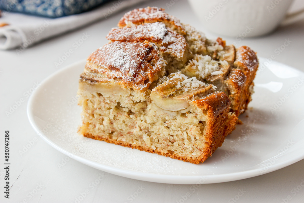 banana cake in a form and on a plate