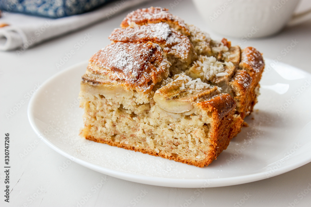 banana cake in a form and on a plate banana cake in a form and on a plate