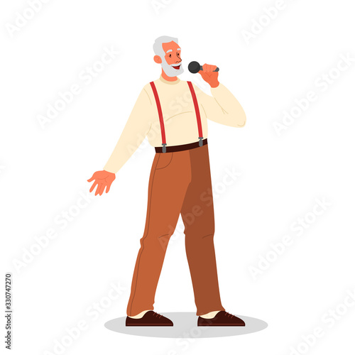 Senior people singing karaoke