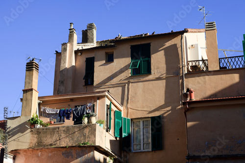 Laigueglia (SV), Italy - February 15, 2017: Houses in Laigueglia village, Riviera dei Fiori, Savona, Liguria, Italy.