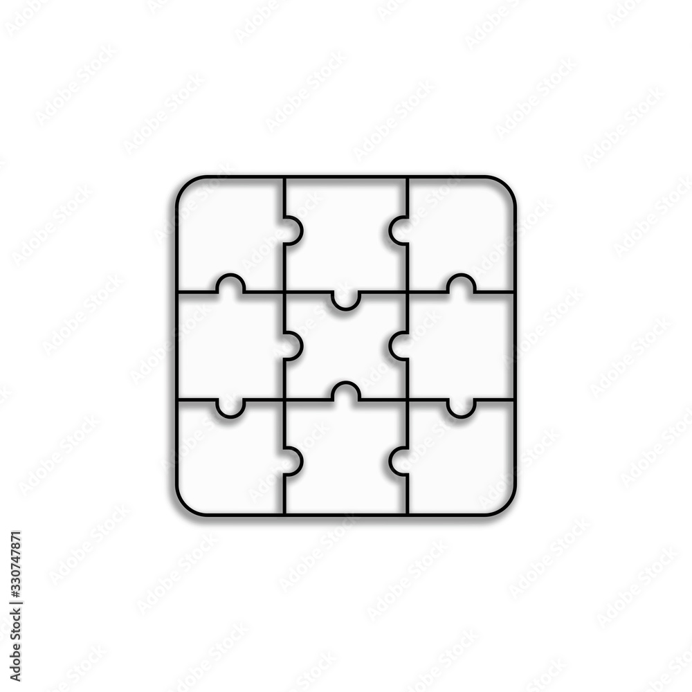 Puzzle with shadow. Puzzle linear, isolated on white background. Continuous puzzle game with shadow. Vector illustration