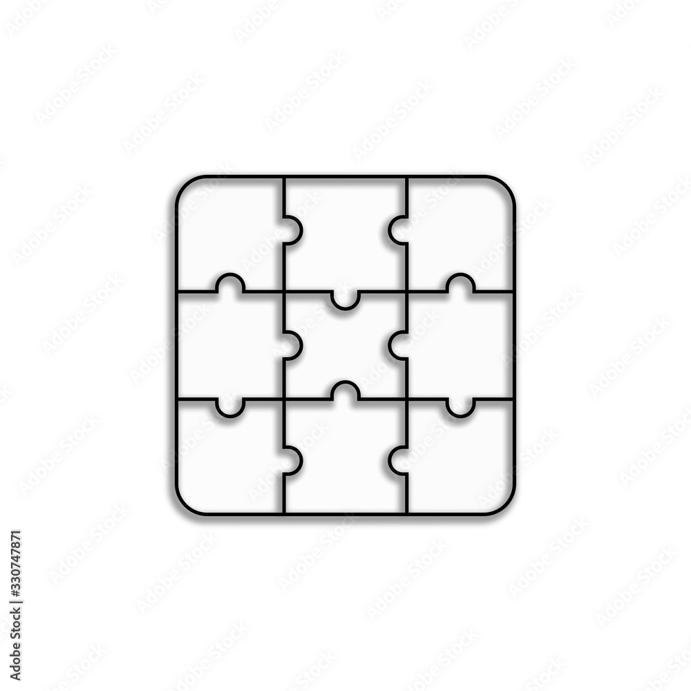 Puzzle with shadow. Puzzle linear, isolated on white background. Continuous puzzle game with shadow. Vector illustration Puzzle with shadow. Puzzle linear, isolated on white background. Continuous puzzle game with shadow. Vector illustration