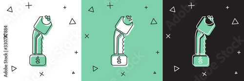 Set Police electric shocker icon isolated on white and green, black background. Shocker for protection. Taser is an electric weapon. Vector Illustration