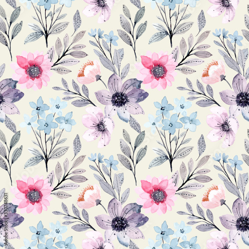 soft blue purple floral watercolor seamless pattern photo