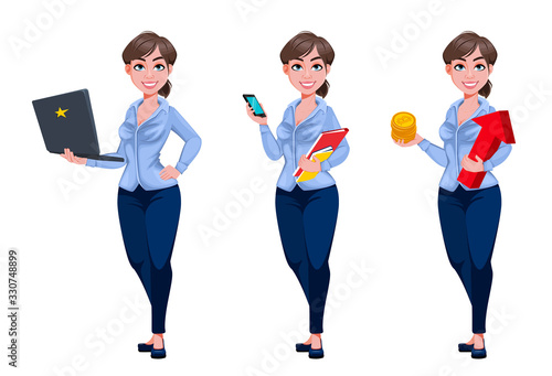 Young beautiful business woman cartoon character