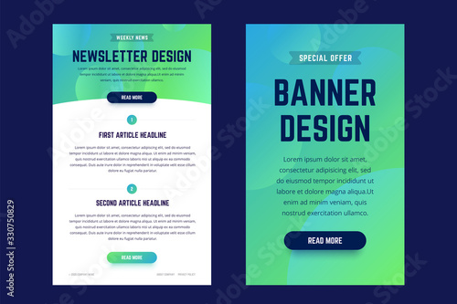 Newsletter, email design template, and vertical banner design template. Modern gradient style with shapes on the background. Vector illustration for web email promotions and landing pages.