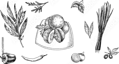 Hand drawn vector illustration of italian food.