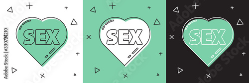 Set Heart with text Sex icon isolated on white and green, black background. Adults content only icon. Vector Illustration