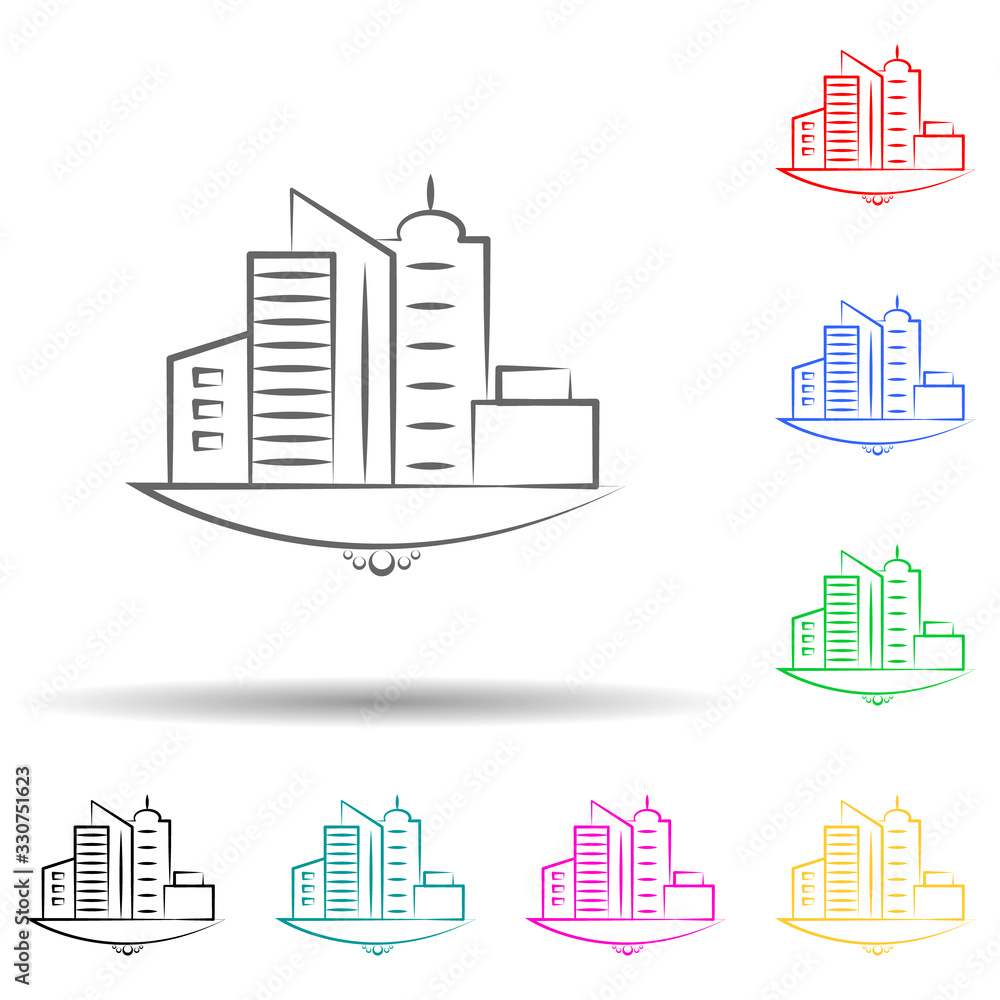 Fototapeta premium City building multi color set icon. Simple thin line, outline vector of landspace icons for ui and ux, website or mobile application