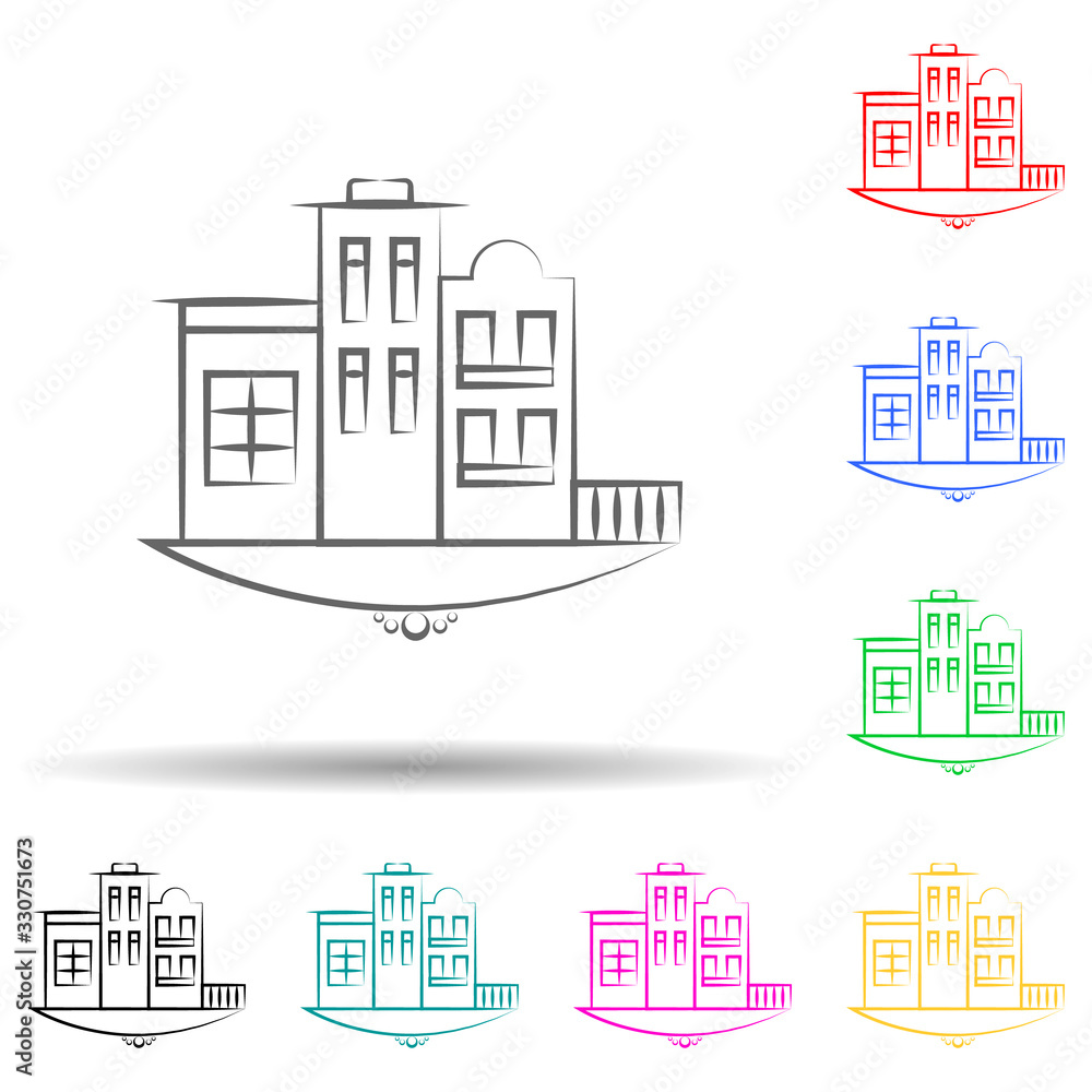 City building multi color set icon. Simple thin line, outline vector of landspace icons for ui and ux, website or mobile application