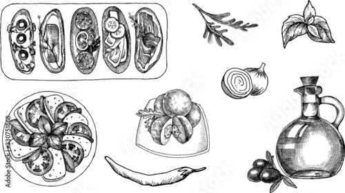Hand drawn vector italian food illustration.