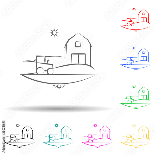 Sun sea palma tree multi color set icon. Simple thin line, outline vector of landspace icons for ui and ux, website or mobile application