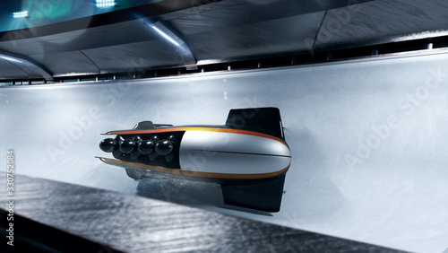Quadro su tela Bobsleigh sport in evening. Render 3D. Illustration.