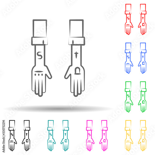Criminal, gang, hand tattoo multi color set icon. Simple thin line, outline vector of mafia icons for ui and ux, website or mobile application