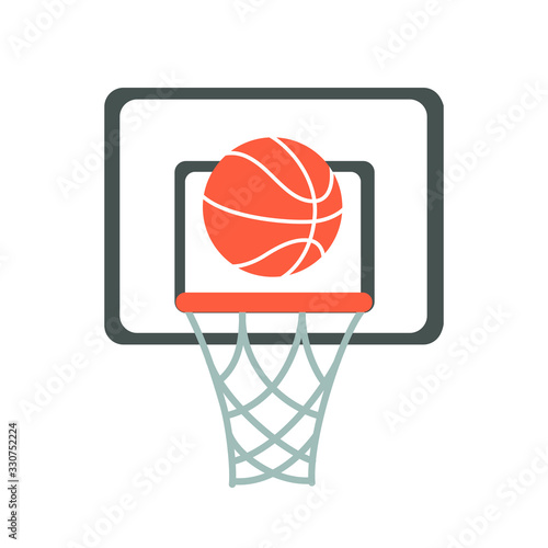 Basketball hoop, basket, net, ball. Flat vector illustration.