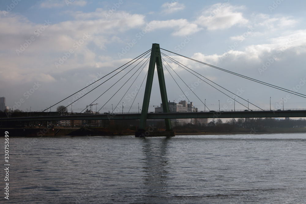 Cable-stayed bridge over Rhine River. Cologne, Germany