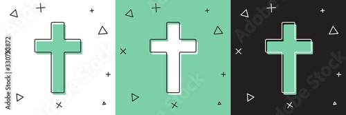 Set Christian cross icon isolated on white and green, black background. Church cross. Vector Illustration