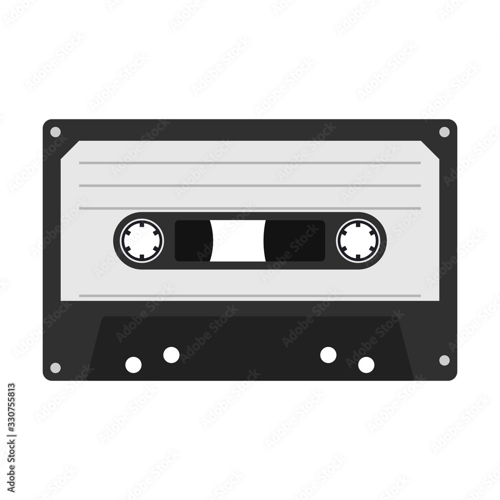 Compact Cassette isolated on white background, Musicassette in flat style, Cassette tape icon, Vector illustration