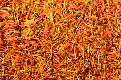 Dried saffron background. Top view.