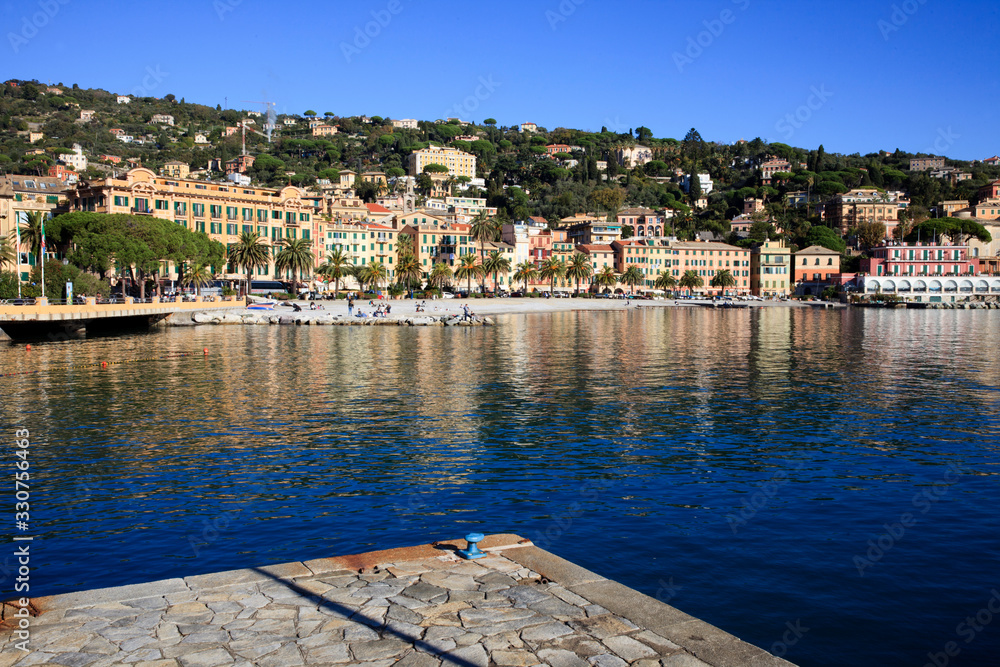 Santa Margherita Ligure (GE), Italy - June 01, 2017: Santa margherita Ligure village view from the harbour, Genova, Liguria, Italy