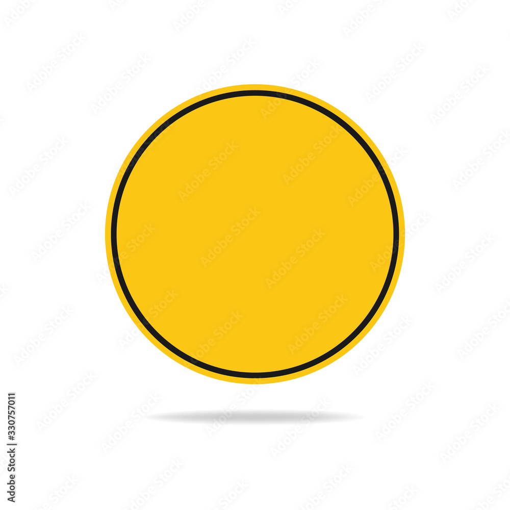 The blank round road sign has a yellow color is isolated on a white background. Flat vector illustration, eps 10.