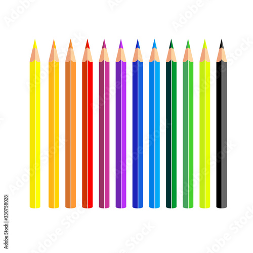 Coloring Pencils Set Various Colors Isolated on White Background