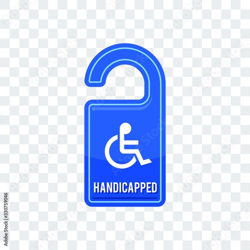 Wheelchair, handicapped parking access hang tag sign flat blue vector icon for apps and print illustration isolated on transparent background