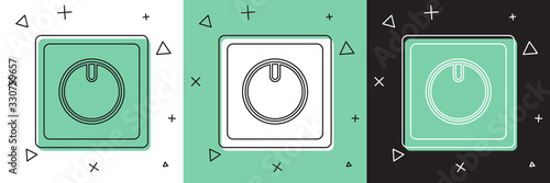Set Electric light switch icon isolated on white and green, black background. On and Off icon. Dimmer light switch sign. Concept of energy saving. Vector Illustration