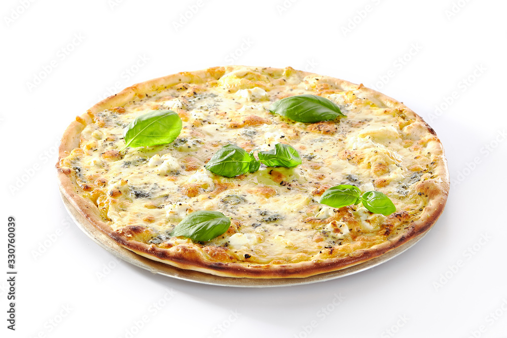 Four Cheeses Pizza with Parmesan, Gorgonzola, Mozzarella and Gouda Four Cheeses Pizza with Parmesan, Gorgonzola, Mozzarella and Gouda