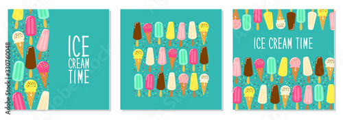 Cute set of Ice Cream collection backgrounds in vivid tasty colors ideal for banners, package etc