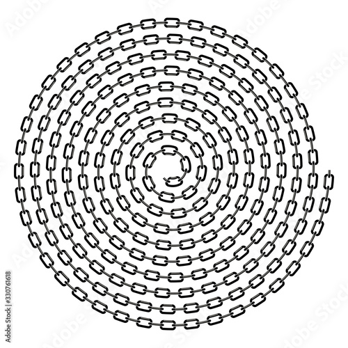 Grey Chain Spiral Isolated on White Background.