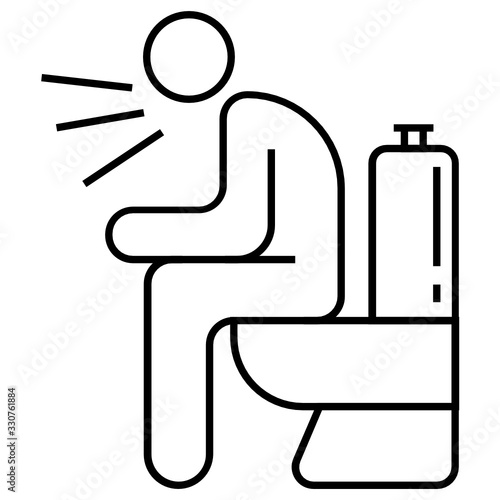 Coronavirus Symptoms of COVID-19 diarrhea Concept, Man sitting on Wall mounted Cammode on white background, Bovine corona virus BCoV Vector Icon design