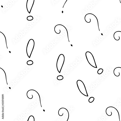 Question marks and exclamation mark seamless pattern. Vector sketch question marks and exclamation mark background
