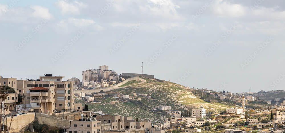 Separating protective wall separating Jerusalem from the Palestinian Authority in Jerusalem city in Israel