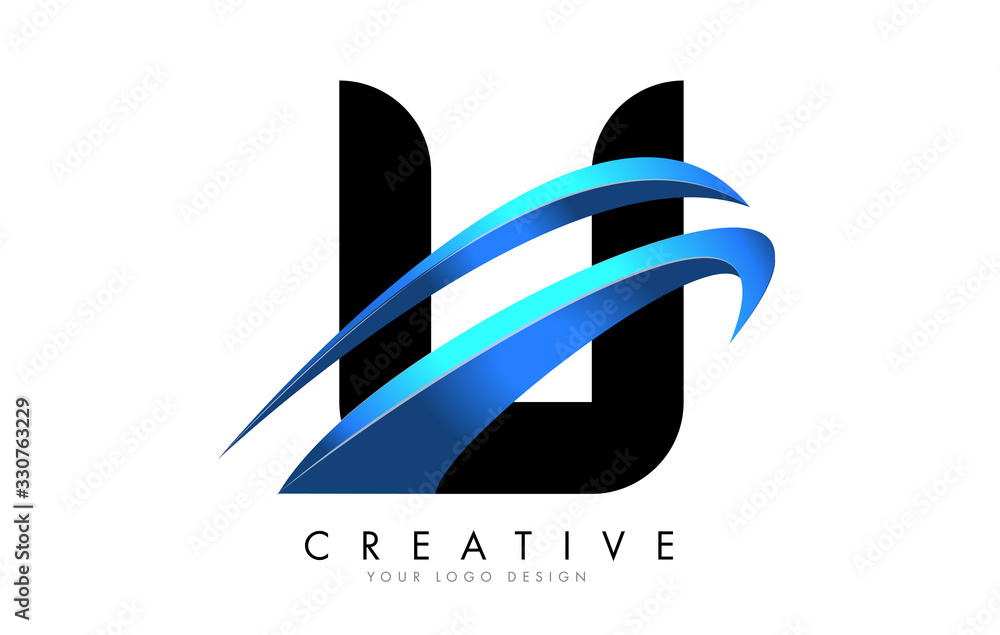 U Letter logo with blue gradient swash design. U Letter logo with blue gradient swash design.
