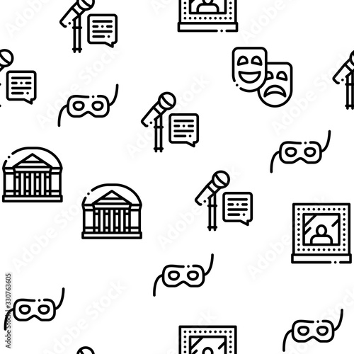 Theatre Equipment Seamless Pattern Vector Thin Line. Illustrations