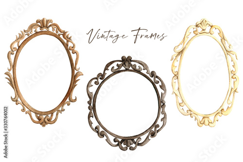 Watercolor hand-drawn frames in retro style