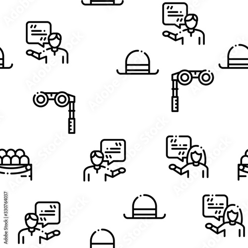 Theatre Equipment Seamless Pattern Vector Thin Line. Illustrations