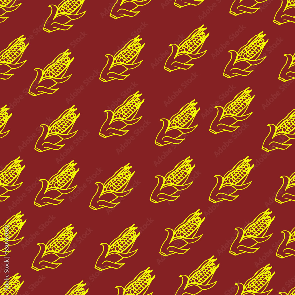 Vector illustration. Bright seamless pattern in the form of corn vegetables. Cover design, wallpaper design, textile print. Vector illustration. Bright seamless pattern in the form of corn vegetables. Cover design, wallpaper design, textile print.